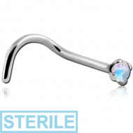 STERILE TITANIUM CURVED PRONG SET 1.5MM JEWELLED NOSE STUD