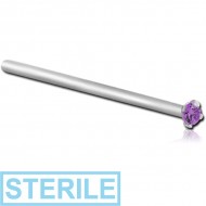 STERILE TITANIUM STRAIGHT PRONG SET 1.5MM JEWELLED NOSE STUD 15MM PIERCING