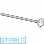 STERILE TITANIUM STRAIGHT PRONG SET 2 MM JEWELLED LARGE NOSE STUD 19MM