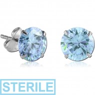 STERILE PAIR OF TITANIUM ROUND PRONG SET JEWELLED WITH STEEL BUTTERFLY EAR STUDS PIERCING