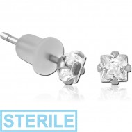 STERILE PAIR OF TITANIUM SQUARE PRONG SET JEWELLED WITH SILICONE BUTTERFLY EAR STUDS