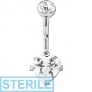 STERILE TITANIUM INTERNALLY THREADED DOUBLE JEWELLED NAVEL BANANA BALL TOP - BOTTOM PRONG SET