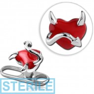 STERILE TITANIUM INTERNALLY THREADED DERMAL ANCHOR BIG HOLE WITH SURGICAL STEEL ENAMEL RED HEART ATTACHMENT