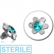 STERILE TITANIUM SWAROVSKI CRYSTAL JEWELLED FLOWER FOR 1.6MM INTERNALLY THREADED PINS