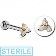 STERILE 14K GOLD JEWELLED ATTACHMENT WITH TITANIUM INTERNALLY THREADED MICRO BARBELL