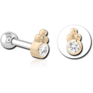 14K GOLD JEWELLED ATTACHMENT WITH TITANIUM INTERNALLY THREADED MIRCO BARBELL