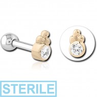 STERILE 14K GOLD JEWELLED ATTACHMENT WITH TITANIUM INTERNALLY THREADED MICRO BARBELL PIERCING