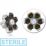 STERILE TITANIUM MICRO JEWELLED AND SYNTHETIC OPAL ATTACHMENT FOR 1.2MM INTERNALLY THREADED PINS - FLOWER