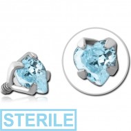 STERILE TITANIUM PRONG SET JEWELLED FOR 1.2MM INTERNALLY THREADED PINS - HEART