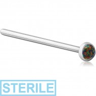 STERILE TITANIUM JEWELLED STRAIGHT NOSE STUD 19MM SYNTHETIC OPAL