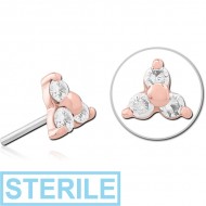 STERILE 14K ROSE GOLD JEWELLED ATTACHMENT TITANIUM THREADLESS PIN