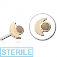 STERILE 14K GOLD SYNTHETIC OPAL JEWELLED ATTACHMENT TITANIUM THREADLESS PIN PIERCING