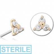 STERILE 14K GOLD JEWELLED ATTACHMENT TITANIUM THREADLESS PIN PIERCING