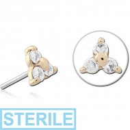 STERILE 14K GOLD JEWELLED ATTACHMENT TITANIUM THREADLESS PIN