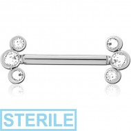 STERILE TITANIUM THREADLESS BARBELL JEWELLED NIPPLE BAR