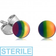 STERILE UV ACRYLIC RAINBOW BALL EAR STUDS PAIR