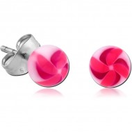 STERILE UV ACRYLIC TWISTER FLOWER BALL EAR STUDS PAIR