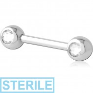 STERILE 14K WHITE GOLD DOUBLE SIDE HIGH END CRYSTALS JEWELLED NIPPLE BARBELL
