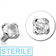 STERILE 14K WHITE GOLD PRONG SET JEWEL FOR INTERNALLY THREADED PINS