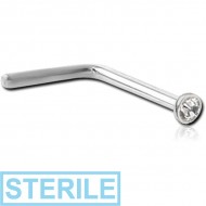 STERILE 14K WHITE GOLD 1.5MM BEZEL SET HIGH END CRYSTAL JEWELLED 90 DEGREE NOSE STUD