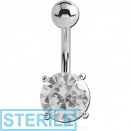 STERILE 18K WHITE GOLD JEWELLED FASHION NAVEL BANANA WITH JEWELLED TOP BALL