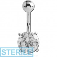 STERILE 18K WHITE GOLD JEWELLED FASHION NAVEL BANANA WITH JEWELLED TOP BALL PIERCING
