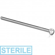 STERILE 18K WHITE GOLD STRAIGHT LARGE NOSE STUD WITH 2MM BEZEL SET DIAMOND