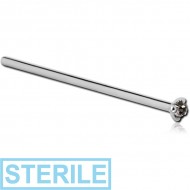 STERILE 18K WHITE GOLD STRAIGHT 19MM LARGE NOSE STUD WITH 1.35MM PRONG SET BLACK DIAMOND PIERCING