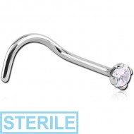 STERILE 18K WHITE GOLD 2MM PRONG SET JEWELLED CURVED NOSE STUD