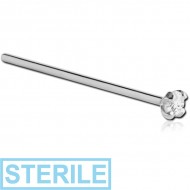STERILE 18K WHITE GOLD 2MM PRONG SET JEWELLED STRAIGHT NOSE STUD