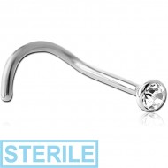 STERILE 18K WHITE GOLD CURVED NOSE STUD WITH 1.6 MM BEZEL SET DIAMOND PIERCING