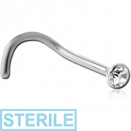STERILE 18K WITHE GOLD BEZEL SET JEWELLED CURVED NOSE STUD