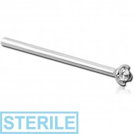 STERILE 18K WHITE GOLD 1.5MM PRONG SET JEWELLED STRAIGHT NOSE STUD