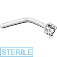 STERILE 18K WITHE GOLD 3 MM PRONG SET JEWELLED 90 DEGREE NOSE STUD