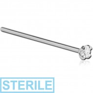 STERILE 18K WHITE GOLD 3 MM PRONG SET JEWELLED STRAIGHT NOSE STUD