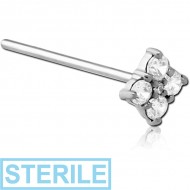 STERILE 18K WHITE GOLD JEWELLED STRAIGHT NOSE STUD
