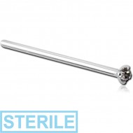 STERILE 18K WHITE GOLD STRAIGHT NOSE STUD WITH 1.35 MM PRONG SET BLACK DIAMOND