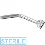 STERILE 18K WHITE GOLD 90 DEGREE NOSE STUD WITH 1.35MM PRONG SET DIAMOND