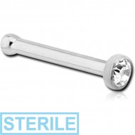 STERILE 18K WHITE GOLD 1.5MM BEZEL SET HIGH END CRYSTAL JEWELLED NOSE BONE