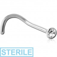 STERILE 18K WHITE GOLD BEZEL SET JEWELLED CURVED NOSE STUD