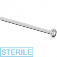 STERILE 18K WHITE GOLD BEZEL SET JEWELLED STRAIGHT NOSE STUD 15MM