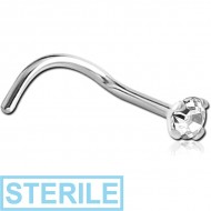 STERILE 18K WHITE GOLD 2.5MM BEZEL SET JEWELLED CURVED NOSE STUD