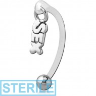 STERILE BIOFLEX VERTICAL HOOD BANANAS WITH SURGICAL STEEL CHARMS - CAN BE CUT TO SIZE - SEX PIERCING