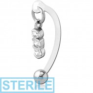 STERILE BIOFLEX VERTICAL HOOD BANANAS WITH SURGICAL STEEL CHARMS - CAN BE CUT TO SIZE - TRIPLE JEWEL PIERCING
