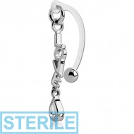 STERILE BIOFLEX VERTICAL HOOD BANANAS WITH SURGICAL STEEL CHARMS - CAN BE CUT TO SIZE PIERCING