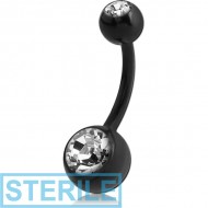 STERILE BIOFLEX JEWELLED NAVEL BANANA WITH JEWELLED BLACK PVD TITANIUM BALL PIERCING