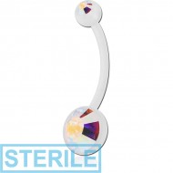 STERILE BIOFLEX JEWELLED CUP NAVEL BANANA WITH JEWELLED PUSH FIT BALL PIERCING