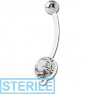 STERILE BIOFLEX JEWELLED CUP NAVEL BANANA WITH HOOP AND STEEL BALL