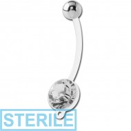 STERILE BIOFLEX JEWELLED CUP NAVEL BANANA WITH HOOP AND STEEL BALL PIERCING