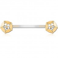 STERILE GOLD PVD COATED SURGICAL STEEL PUSH FIT JEWELLED WITH BIOFLEX NIPPLE BARBELL PIERCING